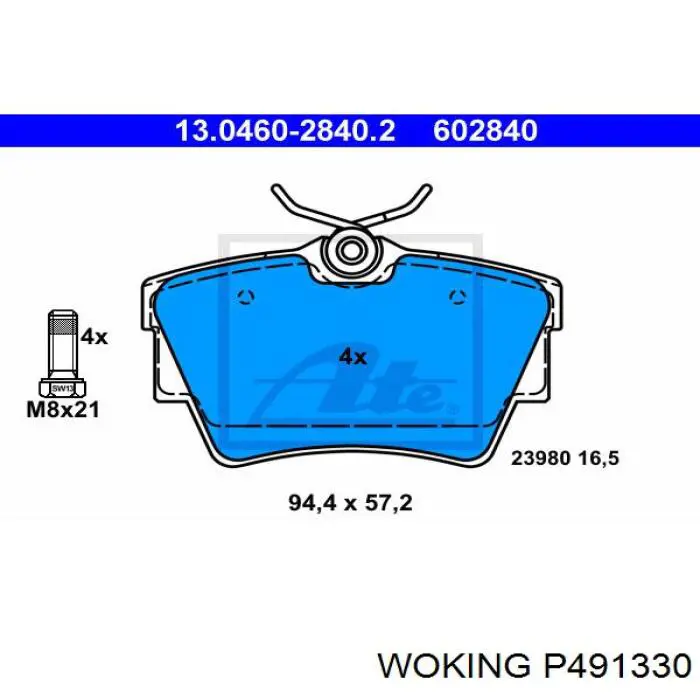Pastillas de freno traseras P491330 Woking
