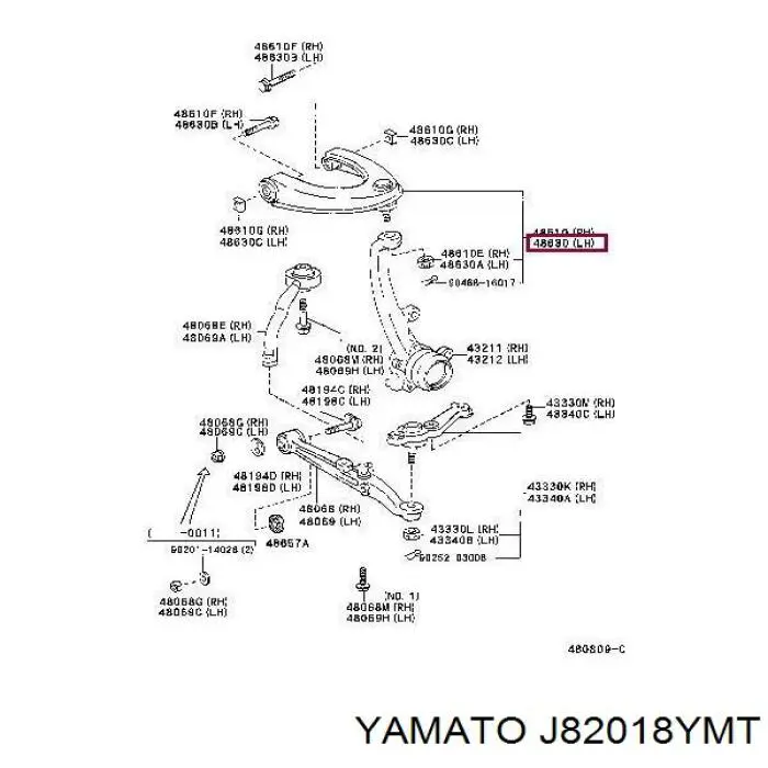 J82018YMT Yamato barra oscilante, suspensión de ruedas delantera, superior izquierda