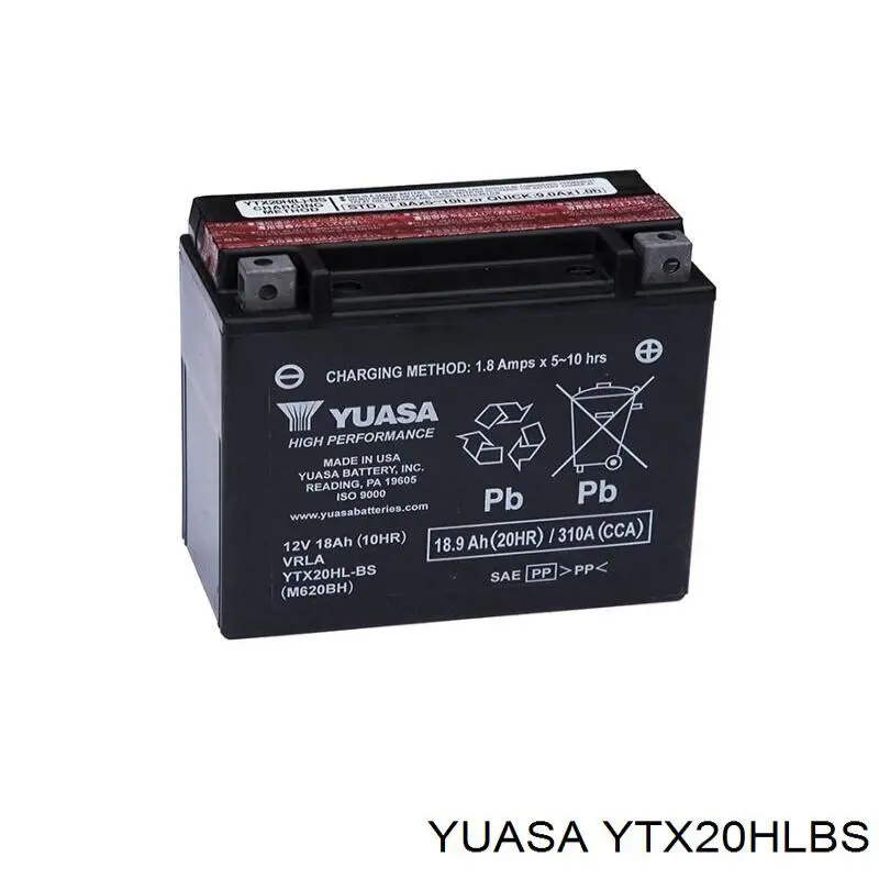 Batería de Arranque Yuasa High Performance Maintenance Free 18 ah 12 v B00 (YTX20HLBS)
