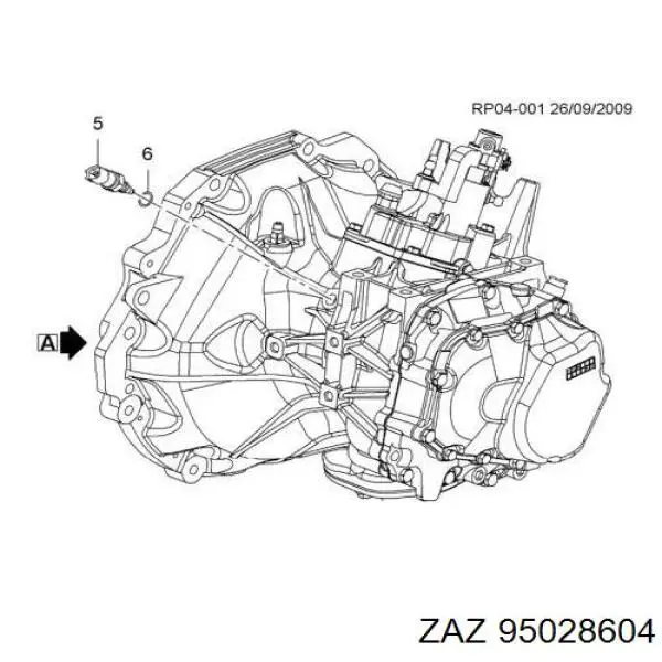 95028604 ZAZ interruptor, piloto de marcha atrás