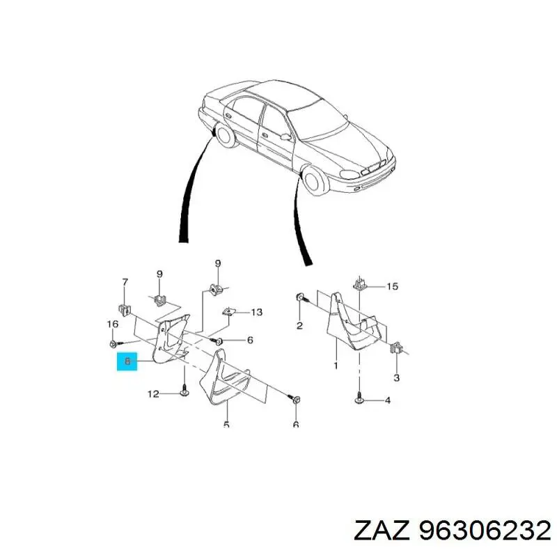 96306232 ZAZ faldilla guardabarro trasera derecha