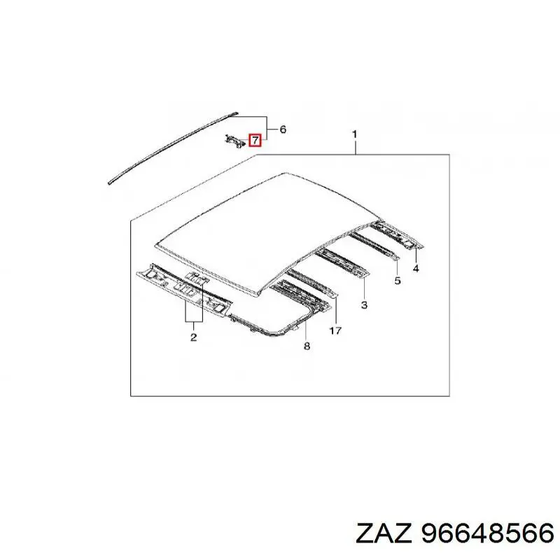 96648566 ZAZ moldura de techo derecha