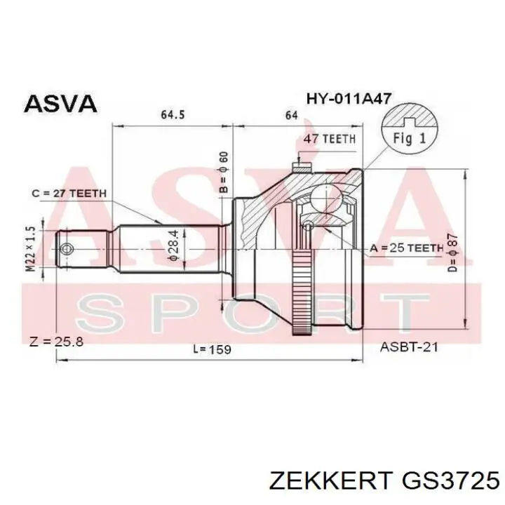 GS3725 Zekkert junta homocinética exterior delantera