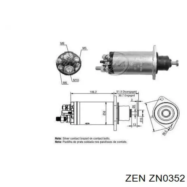 ZN0352 ZEN bendix, motor de arranque