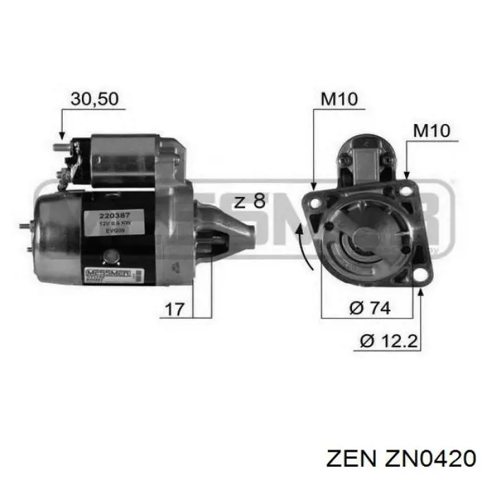 ZN0420 ZEN bendix, motor de arranque
