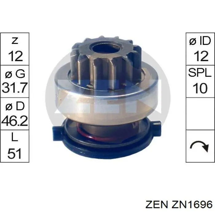 ZN1696 ZEN bendix, motor de arranque