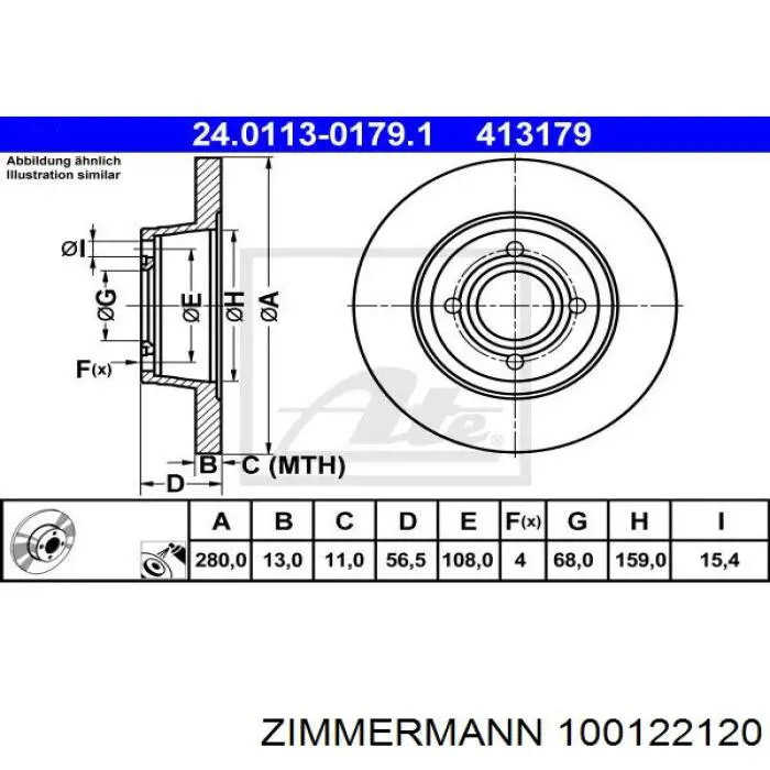 100122120 Zimmermann disco de freno delantero