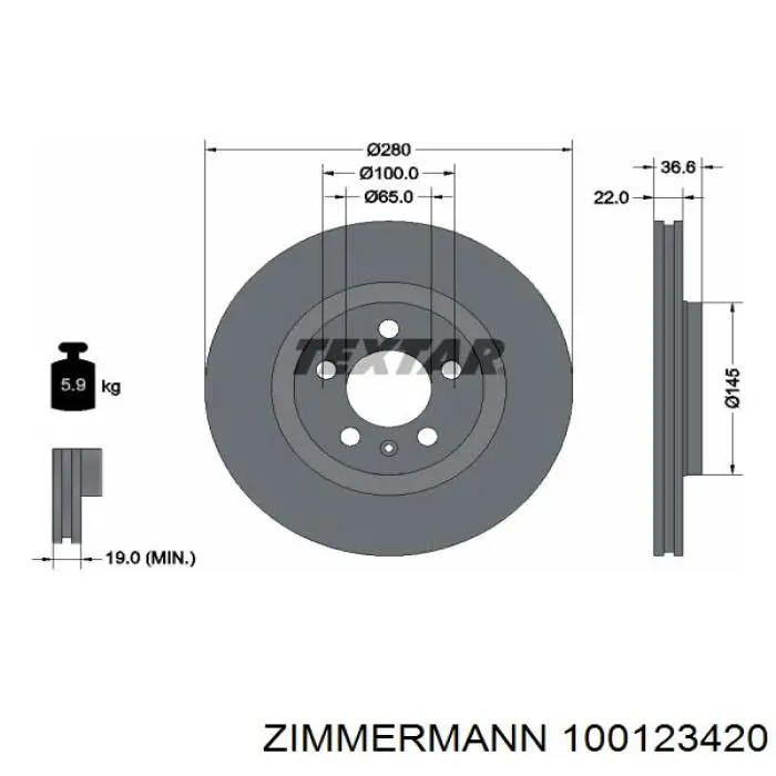 100.1234.20 Zimmermann freno de disco delantero