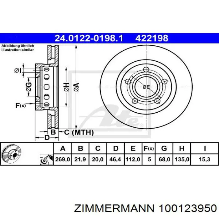 100123950 Zimmermann disco de freno trasero