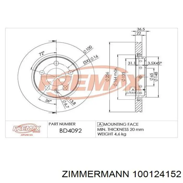 Disco de freno trasero Zimmermann 100124152 precio, desde 37,33 EUR