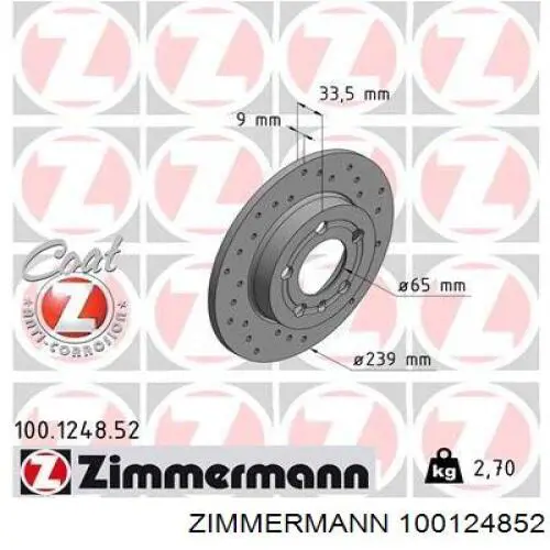 100124852 Zimmermann disco de freno trasero