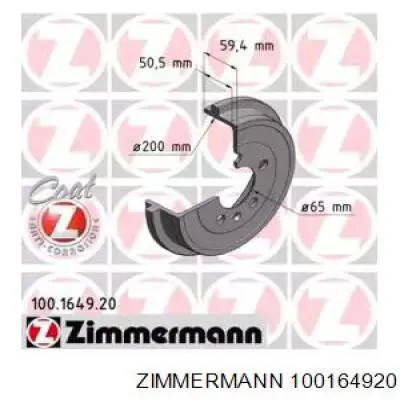 Tambor de freno trasero 100164920 Zimmermann
