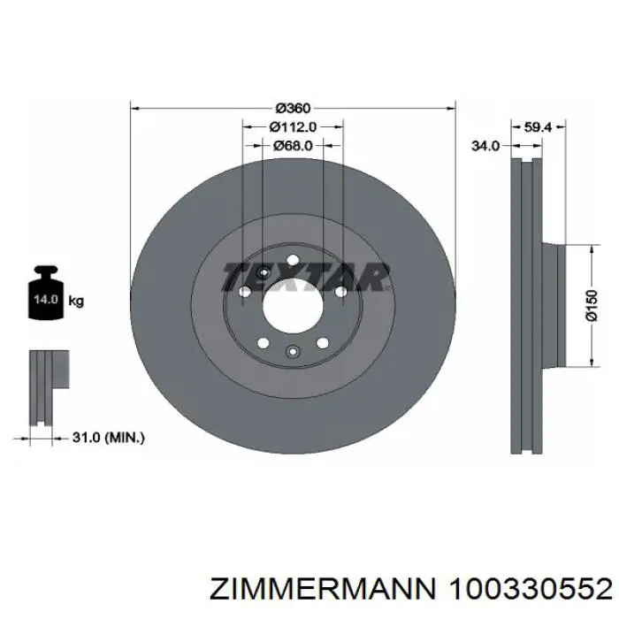 Disco de freno delantero Zimmermann 100330552