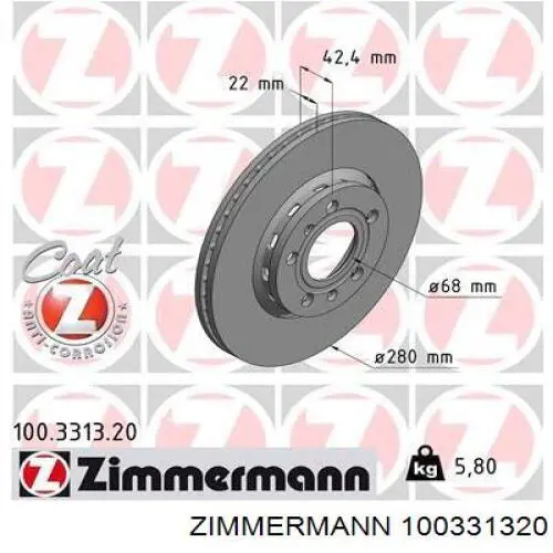100331320 Zimmermann disco de freno trasero