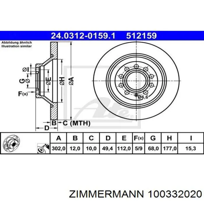 100332020 Zimmermann disco de freno trasero