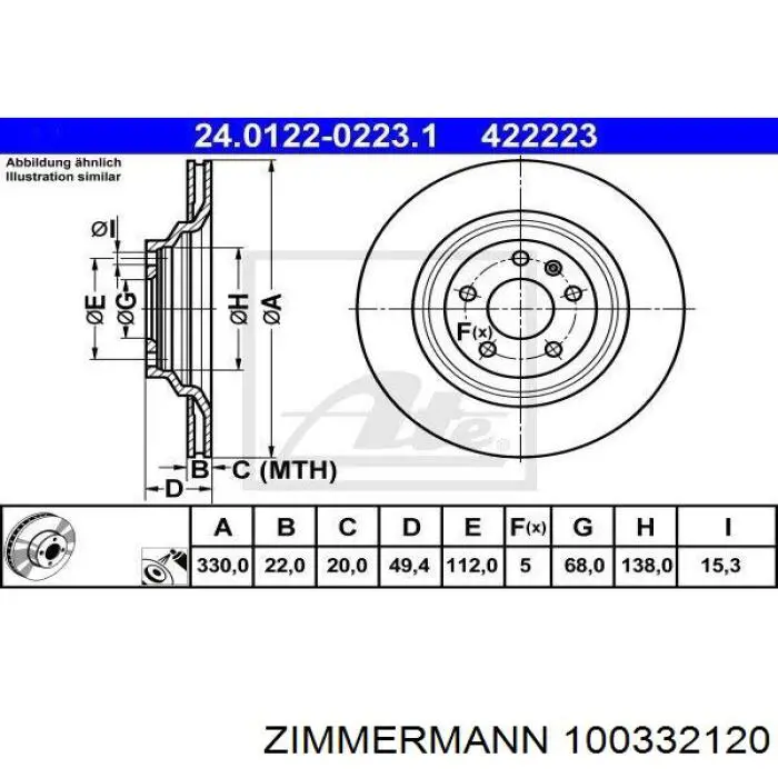 100.3321.20 Zimmermann disco de freno trasero