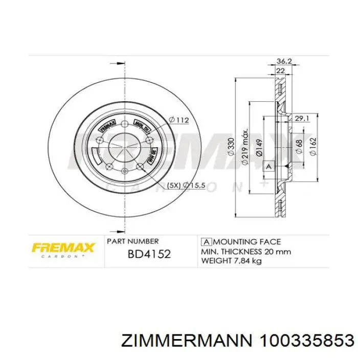 Disco de freno trasero Zimmermann 100335853 precio, desde 78,01 EUR