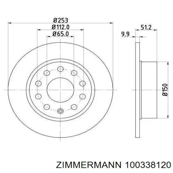 Disco de freno trasero 100338120 Zimmermann