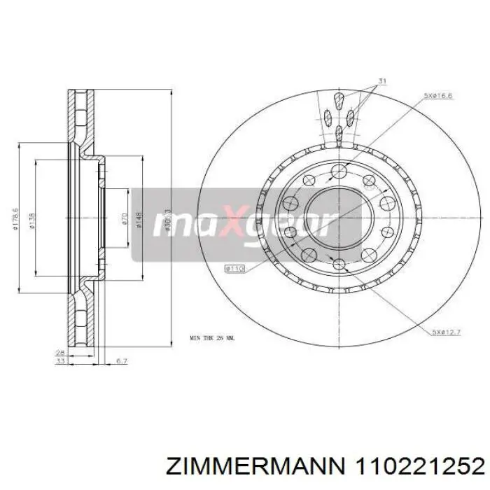 Disco de freno 110221252 Zimmermann