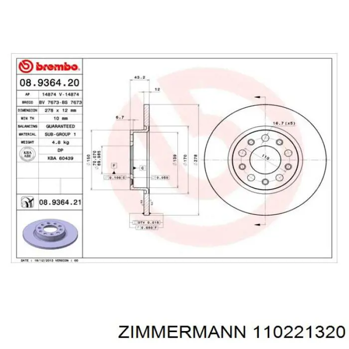 110.2213.20 Zimmermann disco de freno trasero