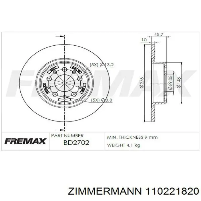 110.2218.20 Zimmermann disco de freno trasero