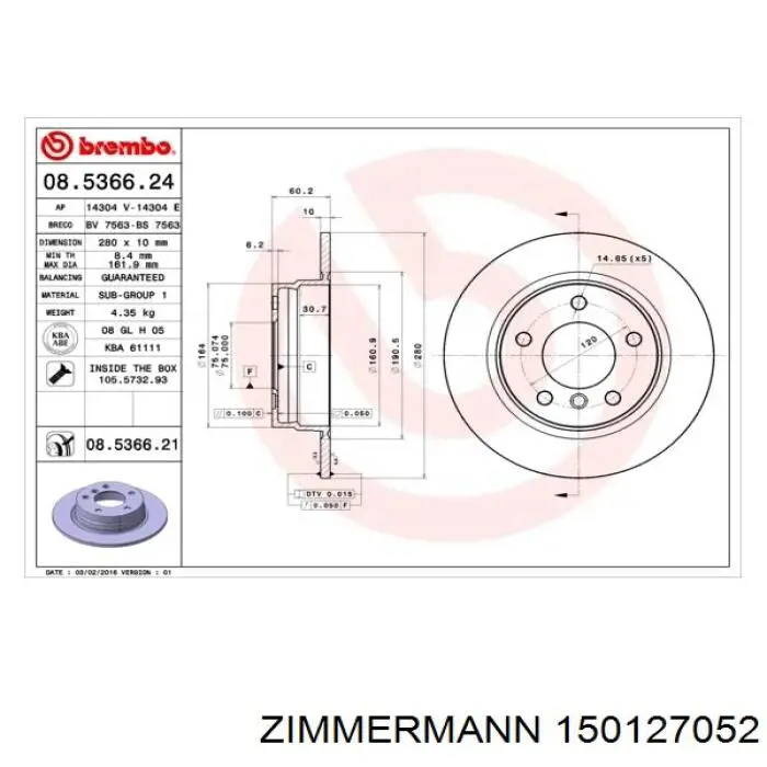 Disco de freno trasero Zimmermann 150127052 precio, desde 30,92 EUR