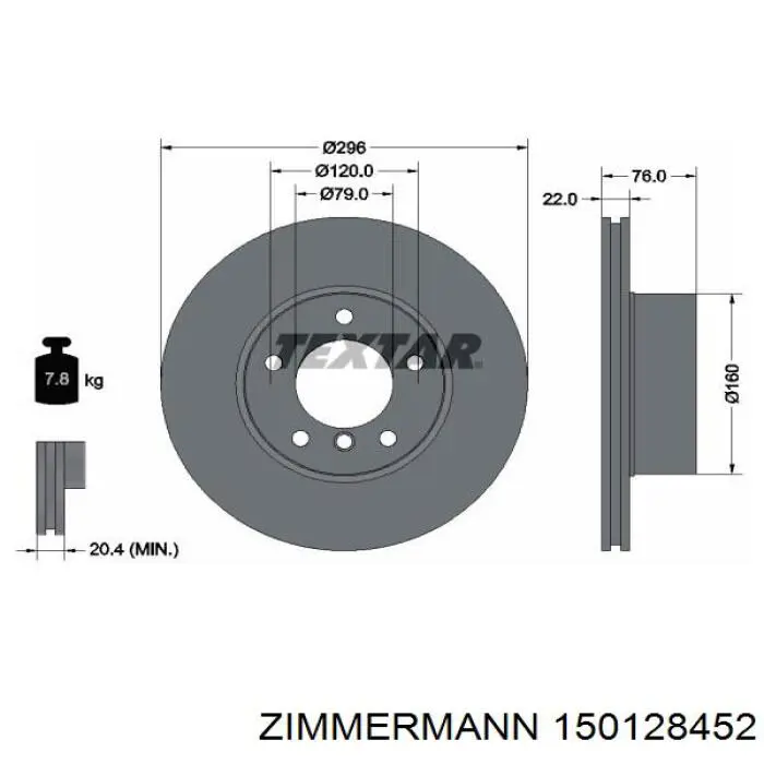 150.1284.52 Zimmermann disco de freno delantero