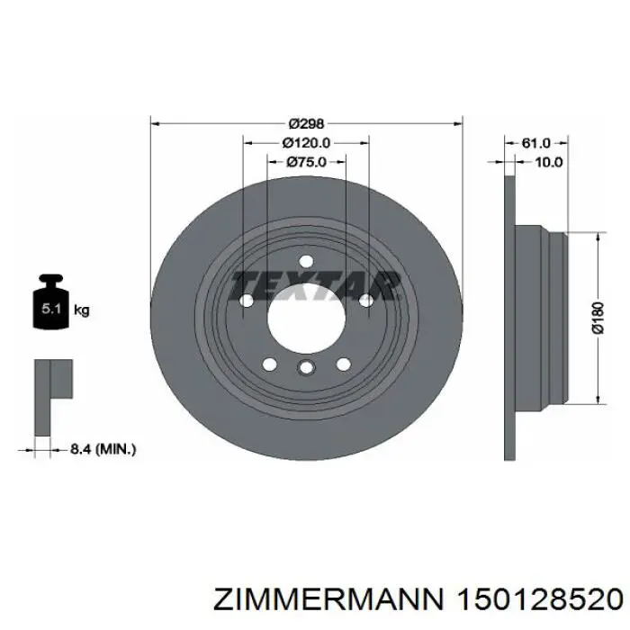 150128520 Zimmermann disco de freno trasero