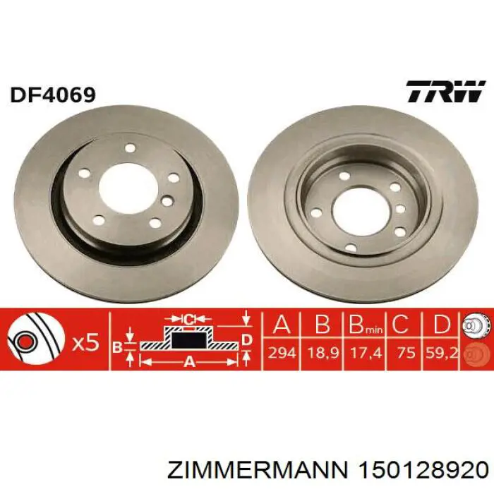 150128920 Zimmermann disco de freno trasero