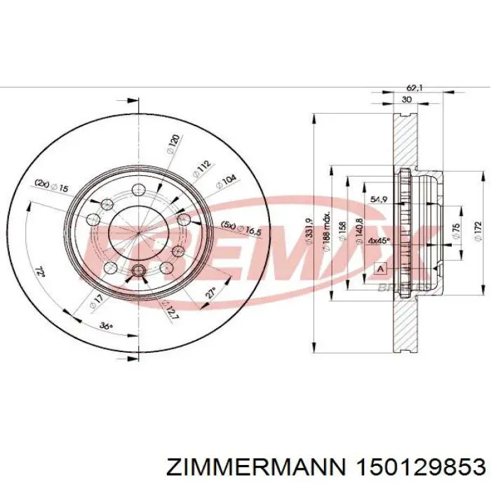 Disco de freno delantero Zimmermann 150129853