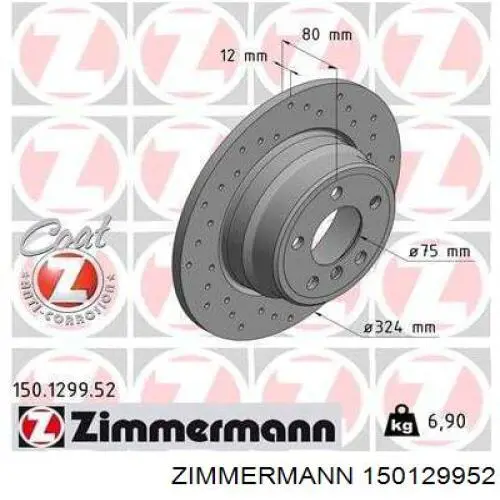 150.1299.52 Zimmermann disco de freno trasero