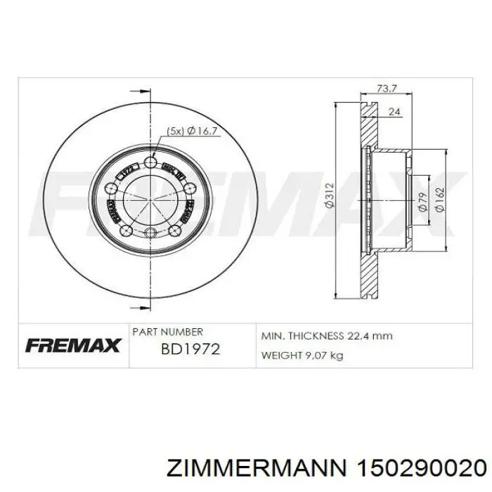 Disco de freno 150290020 Zimmermann