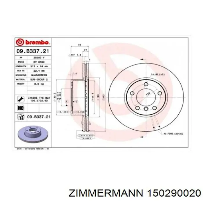 Frenos delanteros Zimmermann 150290020 precio, desde 57,17 EUR