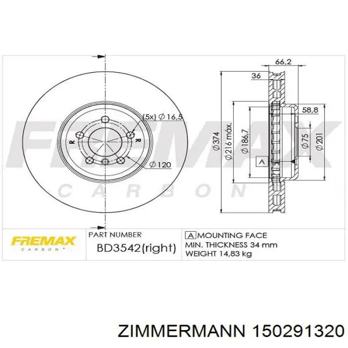150291320 Zimmermann disco de freno delantero