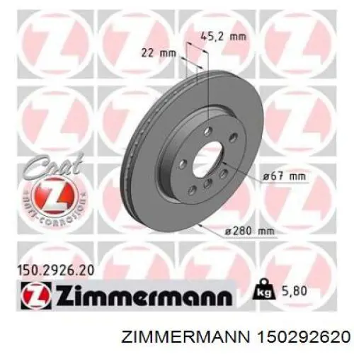 150292620 Zimmermann disco de freno delantero