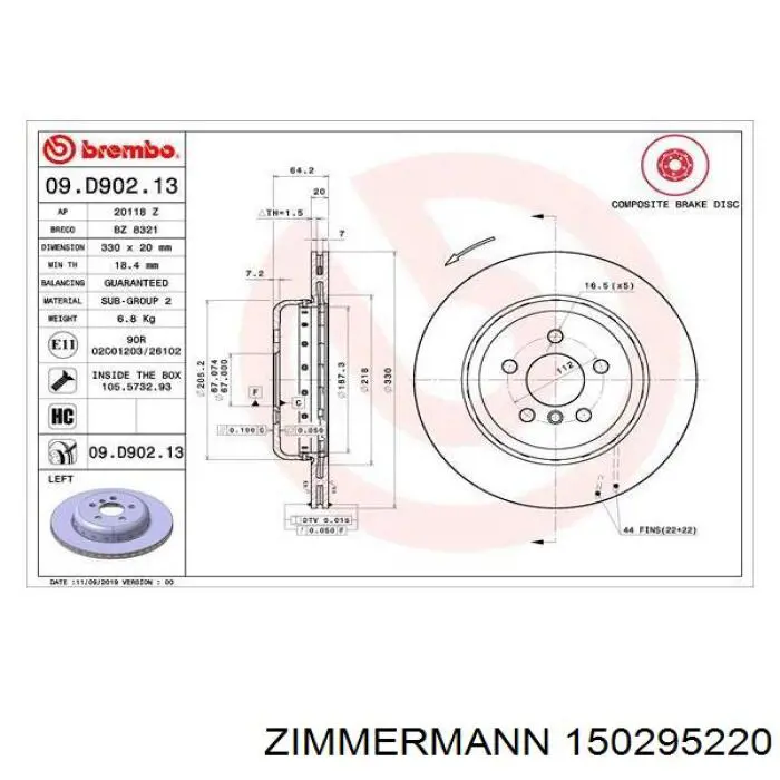 150295220 Zimmermann disco de freno trasero