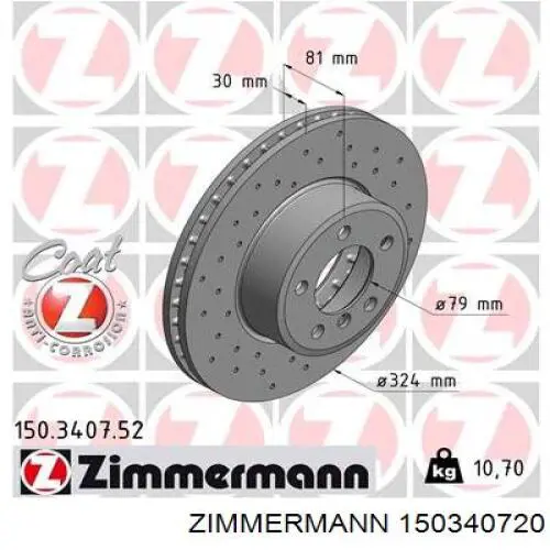 150.3407.20 Zimmermann disco de freno delantero