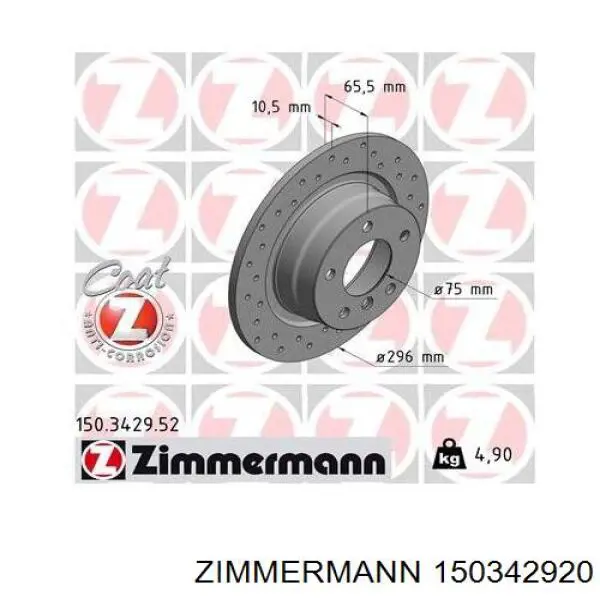 Disco de freno trasero 150342920 Zimmermann