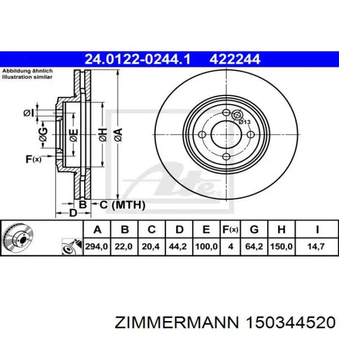 150.3445.20 Zimmermann freno de disco delantero