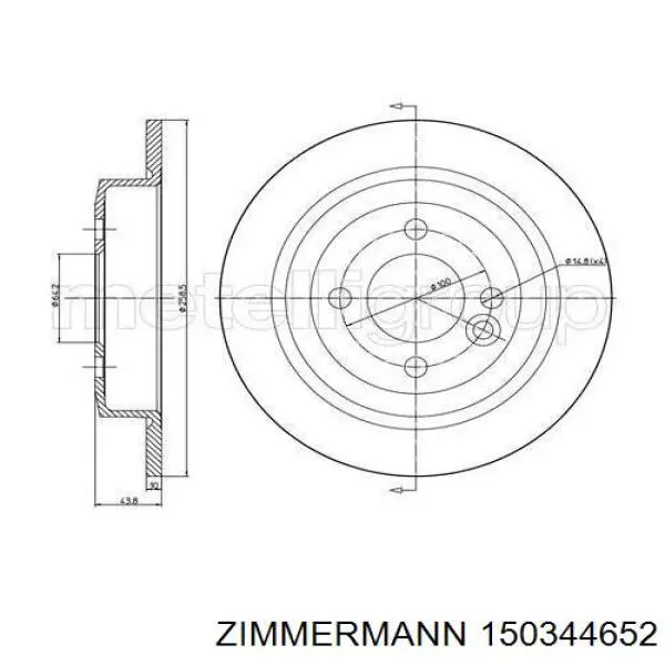 150.3446.52 Zimmermann disco de freno trasero