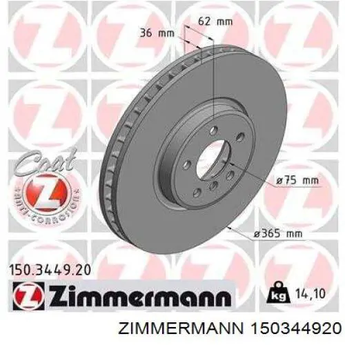 150.3449.20 Zimmermann disco de freno delantero