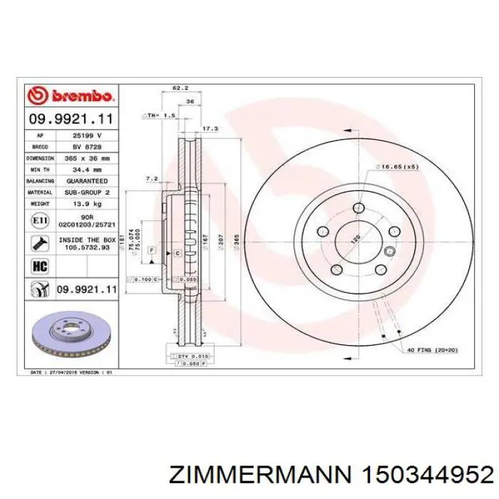 150.3449.52 Zimmermann freno de disco delantero