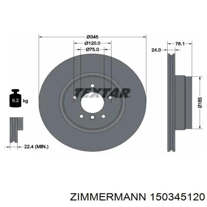 150345120 Zimmermann disco de freno trasero