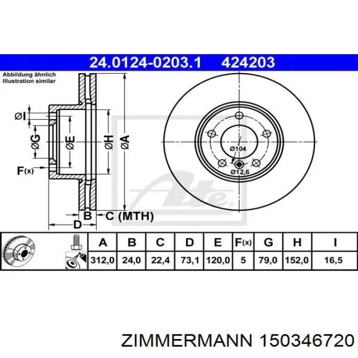 Freno de disco delantero ZIMMERMANN 150346720