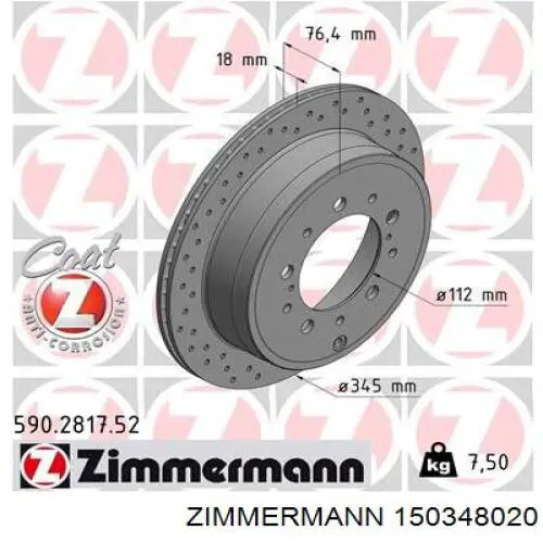 150348020 Zimmermann disco de freno trasero
