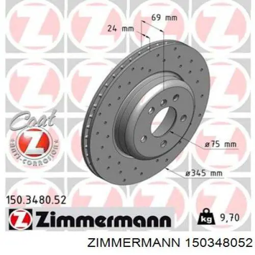 Disco de freno trasero ZIMMERMANN 150348052