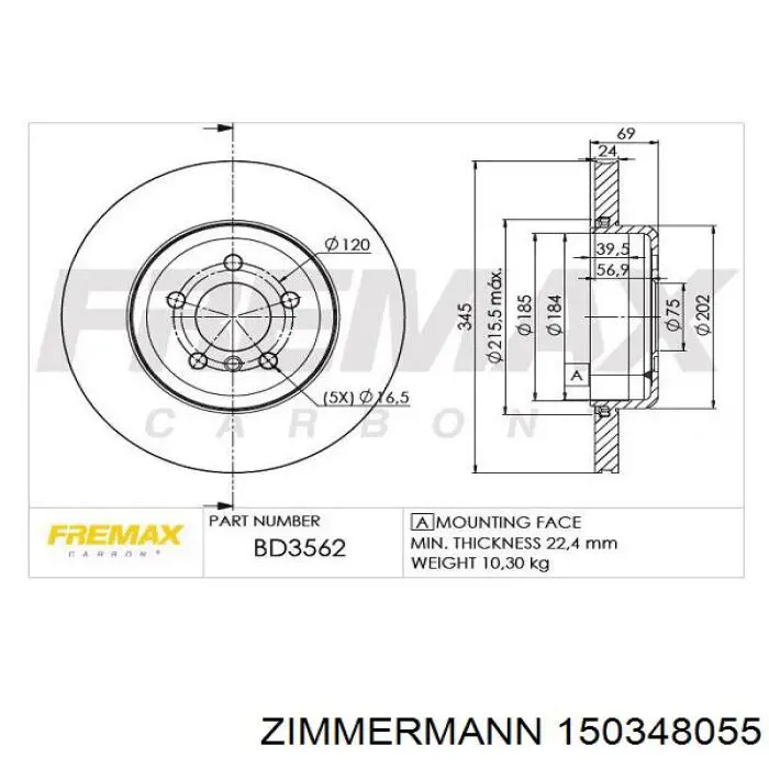 Comprar 150348055 Zimmermann Disco de freno trasero