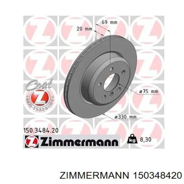Disco de freno trasero 150348420 Zimmermann