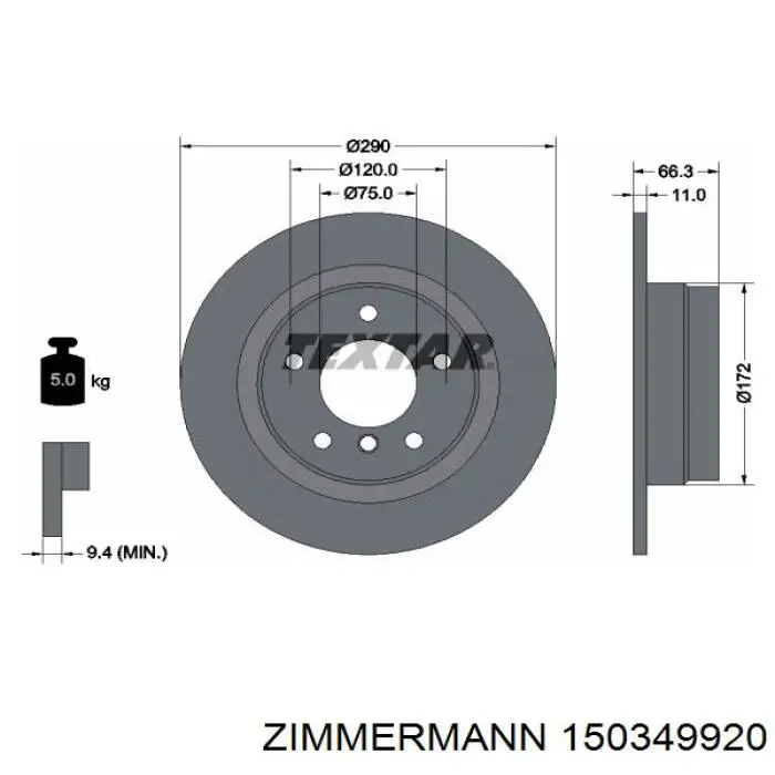 150349920 Zimmermann disco de freno trasero