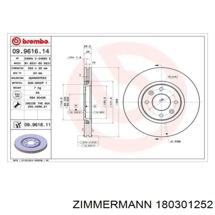 180.3012.52 Zimmermann freno de disco delantero